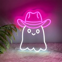 Geist Mit Cowboyhut Neon Schild, Cowboy Schild, Ghost West Wandkunst, Süßer Western Halloween, Halloween Weihnachten von PinkBangLED