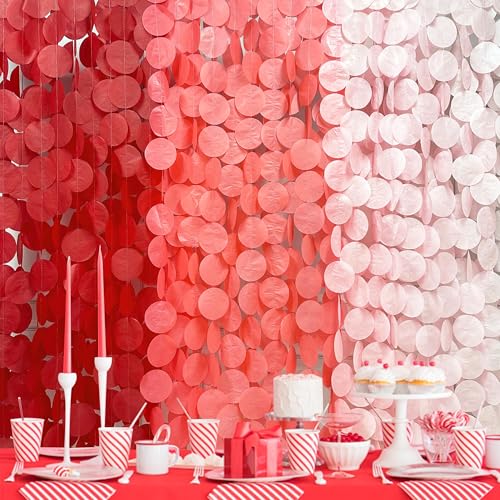 192Ft Rote Partydekorationen Red Große Girlande Ombre Red Polka Dot Hintergrund Streamer Seidenpapier Kreis Punkte Hängegirlande für Geburtstag Abschlussfeier Verlobung Hochzeitstag Valentinstag von PinkBlume