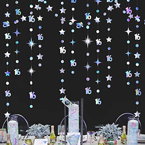 52Ft Schillernde Nummer 16 Kreis Dot Twinkle Star Girlande Kit Metallic Hängende Streamer Bunting Banner Hintergrunddekorationen für Mädchen 16. Geburtstag Sweet Sixteen Party von PinkBlume