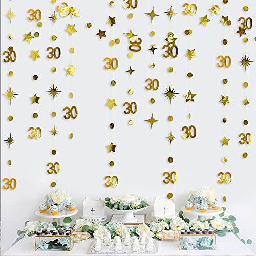 Gold 30th Birthday Decorations Number 30 Circle Dot Twinkle Star Garland Metallic Hanging Streamer Bunting Banner Backdrop for Her Happy Dirty 30 Year Old Birthday Thirty Anniversary Party Supplies von PinkBlume