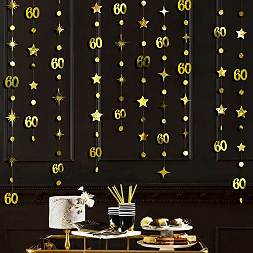 Gold 60. Geburtstag Dekorationen Nummer 60 Kreis Dot Twinkle Star Girlande Metallic Hanging Streamer Bunting Banner Backdrop für 60 Year Old Happy Birthday 60th Anniversary Sixty Party Supplies von PinkBlume