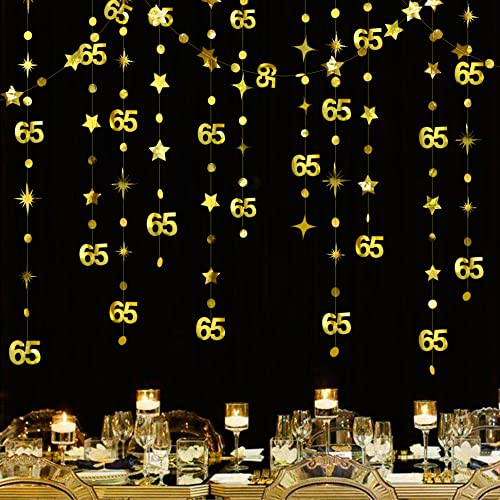 Gold 65. Geburtstag Dekorationen Nummer 65 Kreis Dot Twinkle Star Girlande Metallic Hanging Streamer Bunting Banner Backdrop für 65th Anniversary Party Supplies von PinkBlume