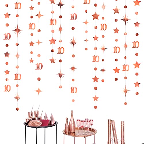 Rose Gold 10th Birthday Decorations Number 10 Circle Dot Twinkle Star Garland Metallic Hanging Streamer Bunting Banner Backdrop for Girls Boys Ten Year Old Birthday 10th Anniversary Party Supplies von PinkBlume