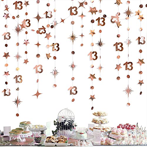 Rose Gold 13th Birthday Decorations Nummer 13 Kreis Dot Twinkle Star Girlande Metallic Hanging Streamer Hintergrund für Mädchen 13 Jahre alt Geburtstag dreizehn Offizielle Teenager Party Supplies von PinkBlume