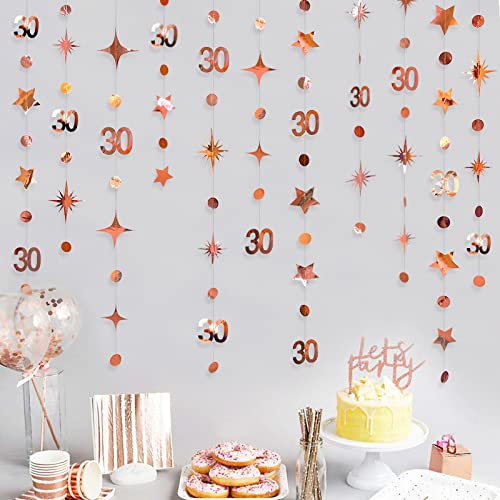 Rose Gold 30. Geburtstag Dekorationen Nummer 30 Kreis Dot Twinkle Star Girlande Metallic Hanging Streamer Banner Hintergrund für ihren schmutzigen 30-jährigen Geburtstag 30 Jahre Party Supplies von PinkBlume