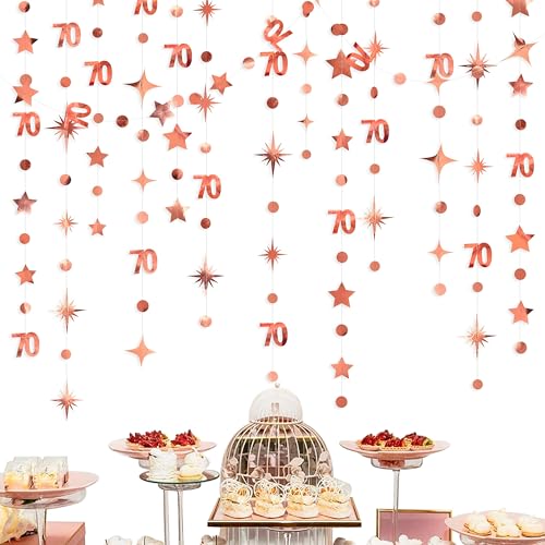 Rose Gold 70. Geburtstag Dekorationen Nummer 70 Kreis Dot Twinkle Star Girlande Metallic Hanging Streamer Banner Hintergrund für ihren schmutzigen 70-jährigen Geburtstag 70 Jahre Party Supplies von PinkBlume