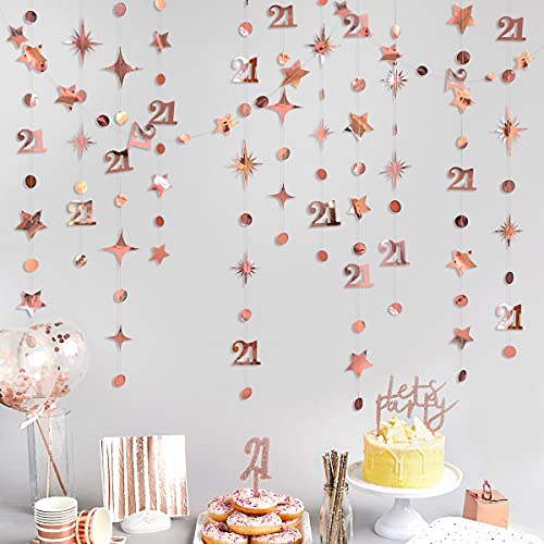 Rose Gold Nummer 21 Kreis Dot Twinkle Star Girlande Kit Metallic Hanging Streamer Banner Hintergrunddekoration für Mädchen 21. Geburtstag Endlich legal einundzwanzig Jahrestag Hochzeitszubehör von PinkBlume