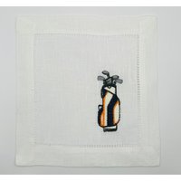 Herren Golf Leinen Cocktail Servietten, 4Er Set, Mix Und Match, Benutzerdefinierte Farben Monogramm von PinkElephantEmb
