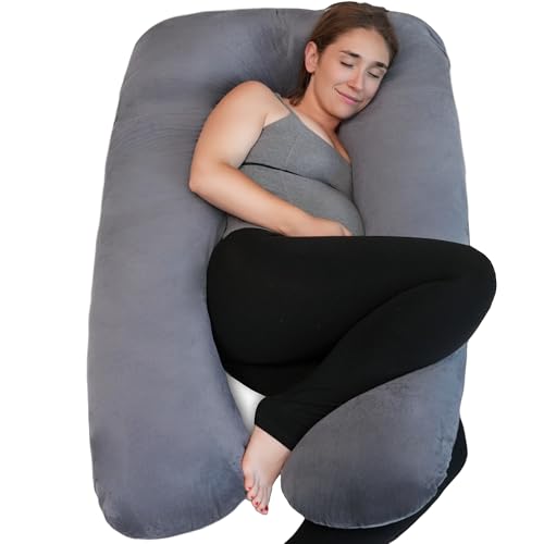 PinkFroggie 57" Premium XXL Schwangerschaftskissen, Samt Seitenschläferkissen,Lagerungskissen,Baby Kissen Stillkissen,U-Form Kissen seitenschläfer mit Abnehmbarem Bezug von PinkFroggie