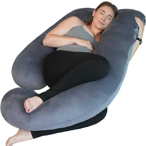 PinkFroggie Extra groß J Form Schwangerschaftskissen,Seitenschläferkissen mit Bezug,J Kissen,Stillkissen XXL,Lagerungskissen,Kissen für Frauen und Seitenschläfer,Körperkissen Ganzkörperkissen von PinkFroggie