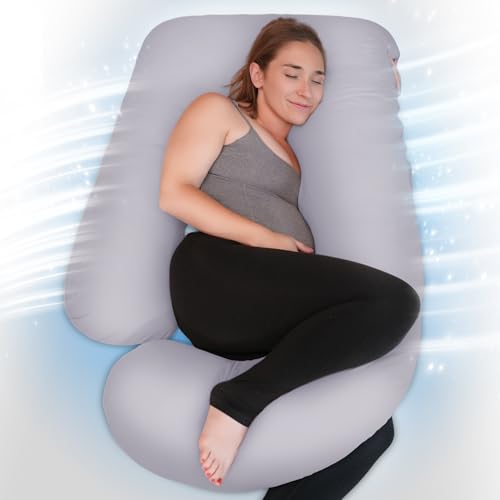 PinkFroggie Kühlung Seitenschläferkissen mit Seidige Bezug,J Form Schwangerschaftskissen für Heißer Schläfer,Kissen Stillkissen Lagerungskissen für Frauen&Seitenschläfer,Körperkissen Ganzkörperkissen von PinkFroggie