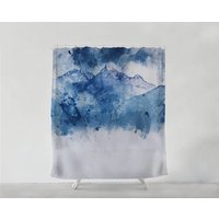 Aquarell Blauer Berge Duschvorhang - Badezimmer Kunst Boho Wohnkultur Sets Geschenk Badvorhang Bad S #53 von PinkPalmDecor