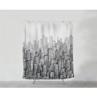Zeichnung Stadt Duschvorhang - Badezimmer Kunst Wanderlust Boho Wohnkultur Sets Geschenk Badvorhang Bad S#26 von PinkPalmDecor