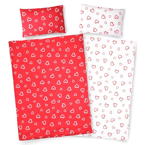 PinkZebra Baby- & Kinderbettwäsche doppelseitig: Decke 100 x 135 cm + Kissen 40 x 60 cm, für Mädchen & Jungs aus 100% Baumwolle, Bettwäsche Öko-Tex Standard 100, Made in EU, Herzchen PinkZebra Baby- & Kinderbettwäsche doppelseitig: Decke 100 x 135 cm + Kissen 40 x 60 cm, für Mädchen & Jungs aus 100% Baumwolle, Bettwäsche Öko-Tex Standard 100, Made in EU, Herzchen von PinkZebra