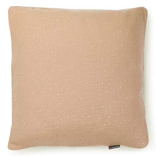 PinkZebra Bio-Musselin Dekokissenbezug 40 x 40 cm, Zierkissenbezug mit goldenen Pünktchen, Sofa Wohnzimmer, Dekokissenhülle - 100% Baumwolle, Zierkissenhülle, Reißverschluss, Pünktchen Hellbraun von PinkZebra