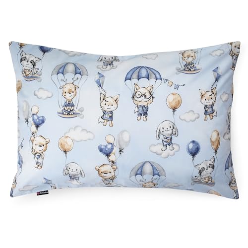 PinkZebra Kopfkissenbezug Kinder, Kissenbezug 25 x 50 cm aus 100% Baumwolle, Kissenhülle Jungen, Öko-tex Standard 100, Kinderbezüge mit Reißverschluss, Fallschirm & Tiere von PinkZebra