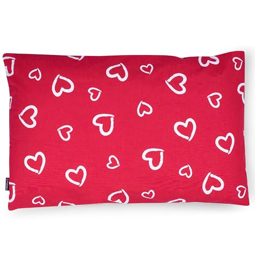 PinkZebra Kopfkissenbezug Kinder, Kissenbezug 40 x 60 cm aus 100% Baumwolle, Kissenhülle Jungen, Öko-tex Standard 100, Kinderbezüge mit Reißverschluss, Herzchen Rot von PinkZebra