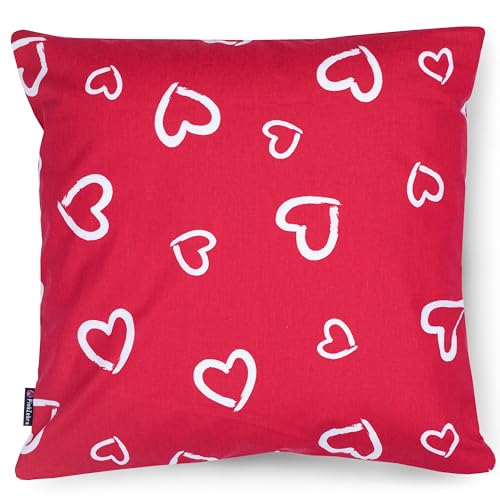 PinkZebra Kopfkissenbezug Kinder, Kissenbezug 50 x 50 cm aus 100% Baumwolle, Kissenhülle Jungen, Öko-tex Standard 100, Kinderbezüge mit Reißverschluss, Herzchen Rot von PinkZebra