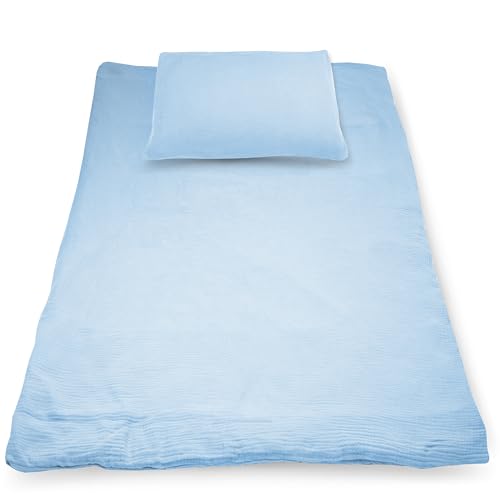 PinkZebra Musselin Kinderbettwäsche 100x135 cm + 40 x 60 cm, Bettwäsche aus ohne GMO 100% Bio-Baumwolle für Mädchen & Jungs, GOTS-Zertifizierung, Bettbezug Made in EU, Blau PinkZebra Musselin Kinderbettwäsche 100x135 cm + 40 x 60 cm, Bettwäsche aus ohne GMO 100% Bio-Baumwolle für Mädchen & Jungs, GOTS-Zertifizierung, Bettbezug Made in EU, Blau von PinkZebra