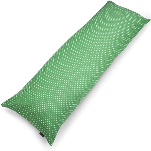 PinkZebra Seitenschläferkissen Bezug 40 x120 cm aus 100% Baumwolle, Kissenbezug für Kinder & Erwachsene, Kissenhülle mit Reißverschluss, Öko-tex Standard 100, Punkte Grün von PinkZebra
