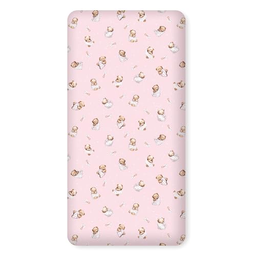 PinkZebra Spannbettlaken 70 x 140 x 12cm, Kinder- und Babybettlaken aus Baumwolle, Spannbetttuch für Kinder, Öko-tex Standard 100, Bettlaken, Schlafende Teddybären von PinkZebra