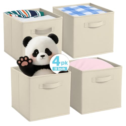 Pinkgarden Aufbewahrungsboxen, Zusammenklappbarer Stoffwürfel-Organisator mit Griffen, für Haus, Kinderzimmer, Schrank und Spielzeugorganisation, 4er-Set, 26,7 x 26,7 x 27,9 cm, Beige Pinkgarden Aufbewahrungsboxen, Zusammenklappbarer Stoffwürfel-Organisator mit Griffen, für Haus, Kinderzimmer, Schrank und Spielzeugorganisation, 4er-Set, 26,7 x 26,7 x 27,9 cm, Beige von Pinkgarden