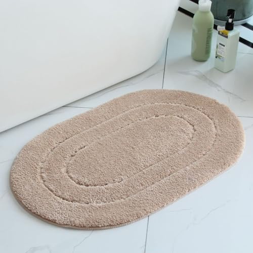 Pinkrin Badezimmerteppich rutschfest Waschbar 50x80 cm, Klein Badematten & Badteppiche Schnelltrocknend, SaugfäHig Duschvorleger Hochwertig,Ästhetisch Bathroom Mat Pflegeleicht, Beige von Pinkrin