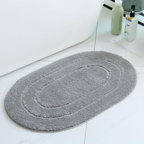 Pinkrin Badezimmerteppich rutschfest Waschbar 50x80 cm, Klein Badematten & Badteppiche Schnelltrocknend, SaugfäHig Duschvorleger Hochwertig,Ästhetisch Bathroom Mat Pflegeleicht, Grau von Pinkrin