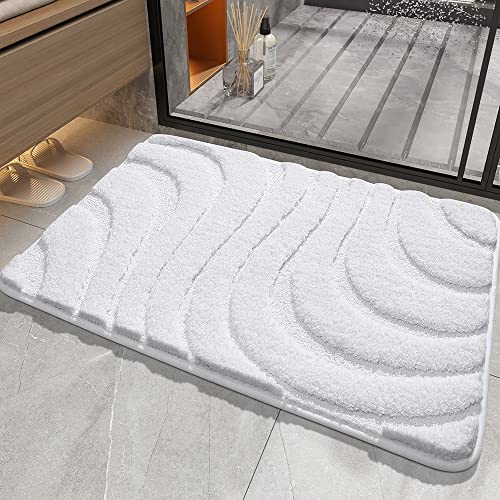 Pinkrin rutschfeste Badematte Duschvorleger Waschbar,Absorbierend Badezimmermatte Duschteppich Schnelltrocknend,Beflockte Faseroberfläche Latexunterseite Bathroom Mat WC Vorleger Weiß von Pinkrin