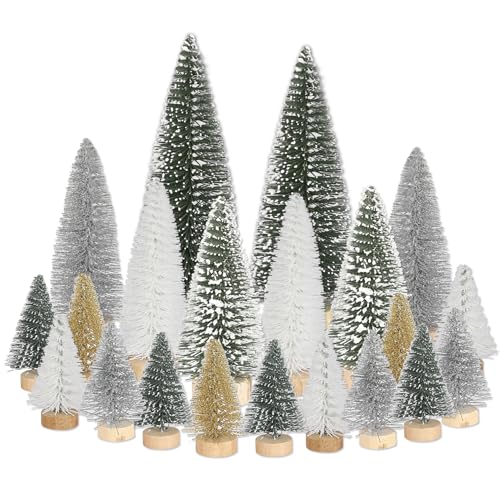 21 Stück Mini Tannenbaum Deko, Künstlich Miniatur Weihnachtsbaum, Klein Christbaum Grün Silber Weiß Gold 4.5/10/15cm Tree für Weihnachtsdeko Tisch, Winterdeko, Weihnachtsdorf Zubehör DIY von Pinkswan