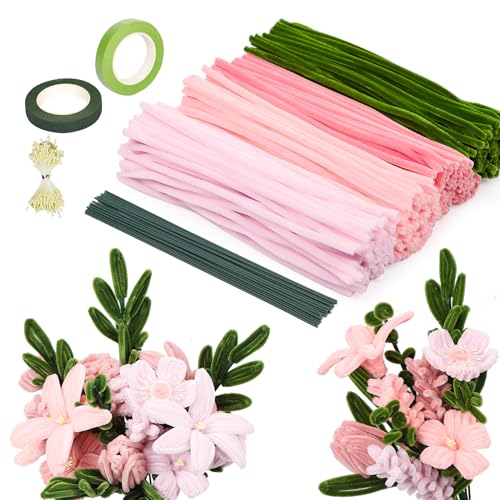 320 Stück Pfeifenreiniger Blumen Rosa Grün Tulip Bouquet, Pfeifenputzer zum Basteln 30cm, 4 Farben Pipe Cleaner Flower Set, Biegeplüsch Chenilledraht mit Blumendraht,Blumen Staubblatt für DIY Bastel 320 Stück Pfeifenreiniger Blumen Rosa Grün Tulip Bouquet, Pfeifenputzer zum Basteln 30cm, 4 Farben Pipe Cleaner Flower Set, Biegeplüsch Chenilledraht mit Blumendraht,Blumen Staubblatt für DIY Bastel von Pinkswan