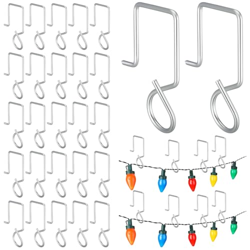 Pinkunn 60 Stück Weihnachtslicht-Dachrinnen-Clips, Edelstahl, Weihnachtslicht-Q-Aufhänger, Haken mit Netz, Laubrinnenschutz, wetterfest, für Außenlichter, robuste Metallhaken für den Urlaub von Pinkunn