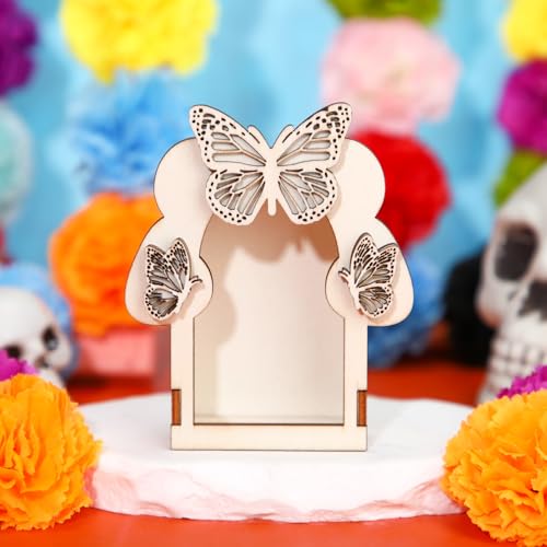 Pinkunn Kleine Dia De Los Muertos Altar-Ofrenda-Box, selbstbemalende Farbe, Pappel, Sperrholz, Schmetterling, Papel, Picado, der Tag der Toten, Zubehör für Dia De Los Muertos Dekorationen von Pinkunn