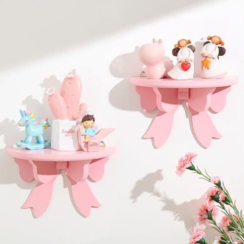 Pinkunn Schweberegal aus Holz, Kawaii-Schleifenregal, Rosa, Bücherregal, 20,1 cm, Schmetterlings-Halbrund, Aufbewahrungsregal, Prinzessinnen-Raumdekoration für Zuhause, Schlafzimmer, Büro, von Pinkunn