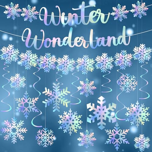 Pinkunn Winter Wonderland Party Dekoration Schillernde Weihnachtsdekoration Hängende Schneeflocke Girlande Ornamente Schillernde Glitzer Papier Spirale Banner für Urlaub Geburtstag Home Party Decor von Pinkunn