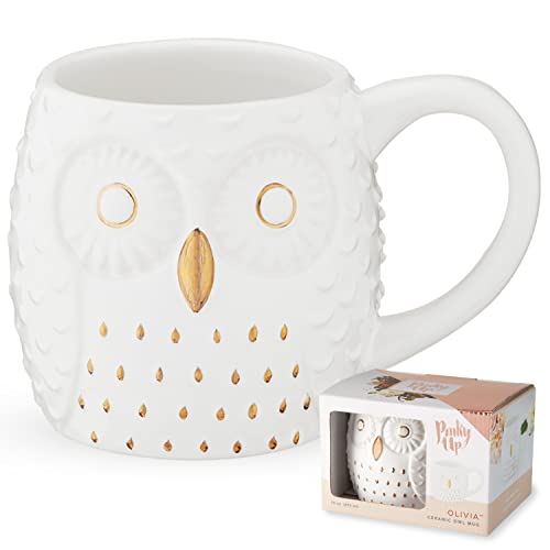 Pinky Up Olivia Eulen-Becher, 3D-weiße Keramik mit goldfarbenen Details, fasst 473 ml, Kaffee- und Tee-Zubehör Pinky Up Olivia Eulen-Becher, 3D-weiße Keramik mit goldfarbenen Details, fasst 473 ml, Kaffee- und Tee-Zubehör von Pinky Up