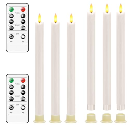 PinnWaa LED Stabkerzen mit Timerfunktion, LED Echtwachskerzen Flackernde Flamme mit 2 Fernbedienung, Kerzen mit Batterie für Weihnachtsdeko, Zimmer Deko, Hochzeit und Party - 6 Pcs - Elfenbein von PinnWaa