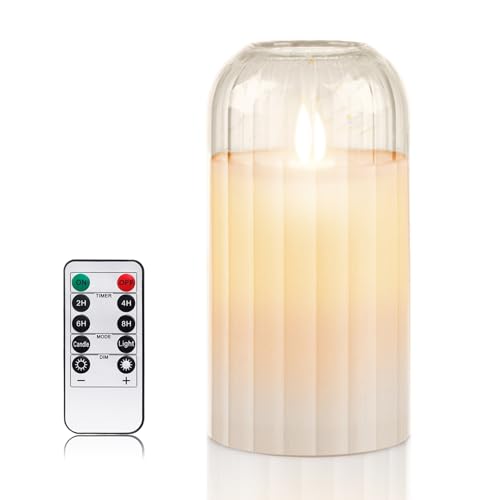 PinnWaa Led Kerzen mit Timerfunktion, Led Echtwachskerzen Flackernde Flamme mit Fernbedienung, Kerzen mit Batterie für Weihnachtsdeko, Zimmer Deko, Hochzeit und Party (H 12.5 x D 7.5 cm) - Transparent von PinnWaa