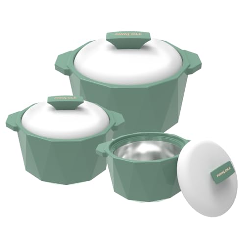 Pinnacle Isolierte Auflaufform mit Deckel, 3-teiliges Set, 3/2/1 qt. Hot Pot Speisenwärmer/Kühler – Thermo-Suppen-/Salat-Servierschüssel – Edelstahl Heißspeisebehälter – Bestes Geschenk-Set für Mütter von Pinnacle