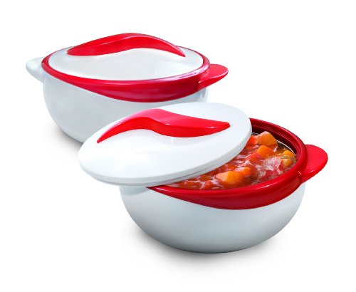 Pinnacle Isolierte Auflaufform mit Deckel 1.5 qt. Hot Pot Speisenwärmer/Kühler,tolle Thermo-Suppen-/Salat-Servierschale,Bestes Geschenkset für Mütter,Feiertage Rot/Weiß von Pinnacle Thermoware