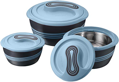 Pinnacle Thermoschüssel mit Deckel 3tlg. Set 2,5 l /1,4 l /0,95 l - Edelstahl - Warmhaltbehälter Essen, Salatschüssel - für Heiße Speisen - Blau von Pinnacle Thermoware