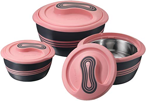 Pinnacle Thermoschüssel mit Deckel 3tlg. Set 2,5 l /1,4 l /0,95 l - Edelstahl - Warmhaltbehälter Essen, Salatschüssel - Thermoschüsseln für Heiße Speisen - Rosa von Pinnacle Thermoware