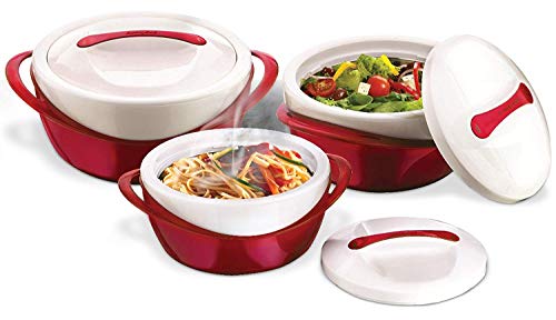 Pinnacle Thermoware, 3 Stück Set Auflaufform – große Suppen- und Salatschüssel Set – isolierte Servierschale mit Deckel – tolle Schale für Urlaub, Abendessen und Party – 2,6 qt. 1,25 qt. 0,6 qt. (rot) von Pinnacle Thermoware