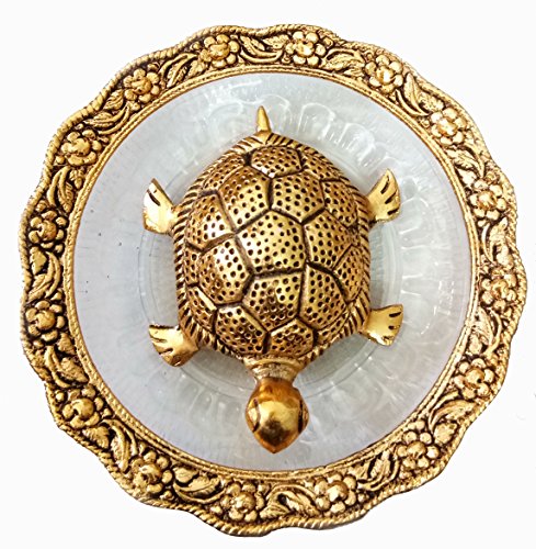 Pinnacle goldene feng Shui Metall schildkröte mit Metall und Glas Platte prunkstück, glücksbringer Good Omens Gute Gesundheit von Pinnacle