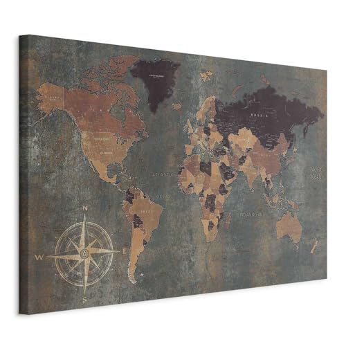 Pinnwand B&D XXL - Weltkarte Pinnwand & Leinwandbild 90x60 cm 1 Teilig Kunstdruck modern Wandbilder XXL Wanddekoration Design Wand Bild - Landkarte Karte Reise Geographie k-A-0057-v-b von Pinnwand B&D XXL
