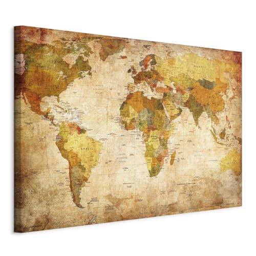 Pinnwand B&D XXL - Weltkarte Pinnwand & Leinwandbild 120x80 cm - 1 Teilig - Kunstdruck modern Wandbilder XXL Wanddekoration Design Wand Bild - Kontinent Landkarte Karte Reise Vintage von Pinnwand B&D XXL