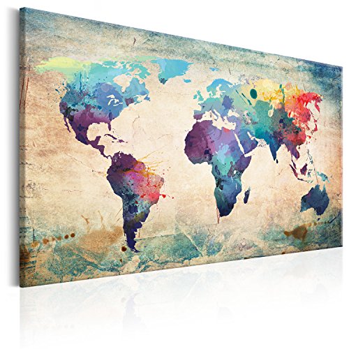 murando - Weltkarte Pinnwand & Vlies Leinwandbild 120x80 cm - 1 Teilig - Kunstdruck modern Wandbilder XXL Wanddekoration Design Wand Bild - Kontinent Landkarte Karte Reise bunt von Pinnwand B&D XXL