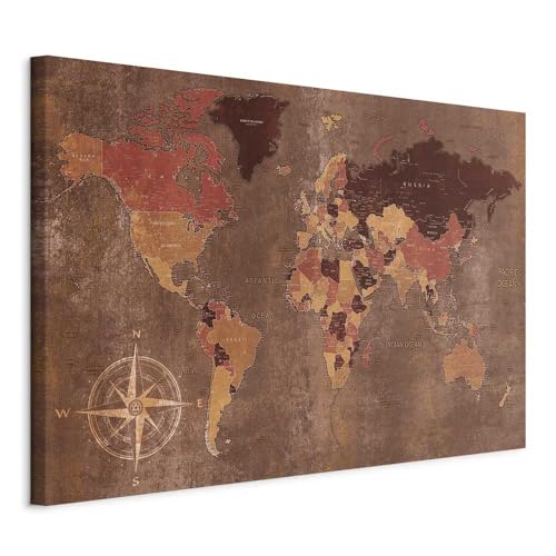 Pinnwand B&D XXL - Weltkarte Pinnwand & Leinwandbild 120x80 cm 1 Teilig Kunstdruck modern Wandbilder XXL Wanddekoration Design Wand Bild - Landkarte Karte Reise Geographie Holz Bretter von Pinnwand B&D XXL