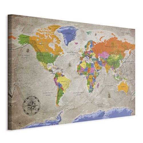 Pinnwand B&D XXL - Weltkarte Pinnwand & Leinwandbild 120x80 cm 1 Teilig Kunstdruck modern Wandbilder XXL Wanddekoration Design Wand Bild - Landkarte Karte Reise Geographie von Pinnwand B&D XXL