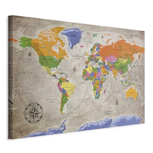 murando - Weltkarte Pinnwand & Vlies Leinwandbild 120x80 cm 1 Teilig Kunstdruck modern Wandbilder XXL Wanddekoration Design Wand Bild - Landkarte Karte Reise Geographie von Pinnwand B&D XXL